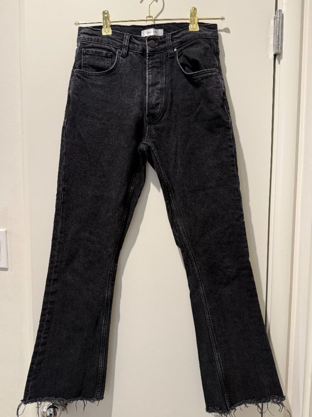Anine Bing Lara High Rise Ankle Flare Button Fly Black Tie Denim Jeans 25